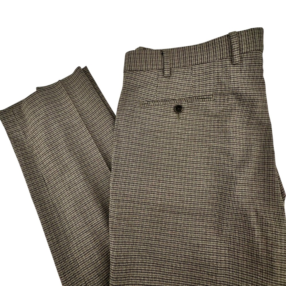 Ralph Lauren Mens Brown Houndstooth Dress Pants Flat Front St Leg Trousers 37x31